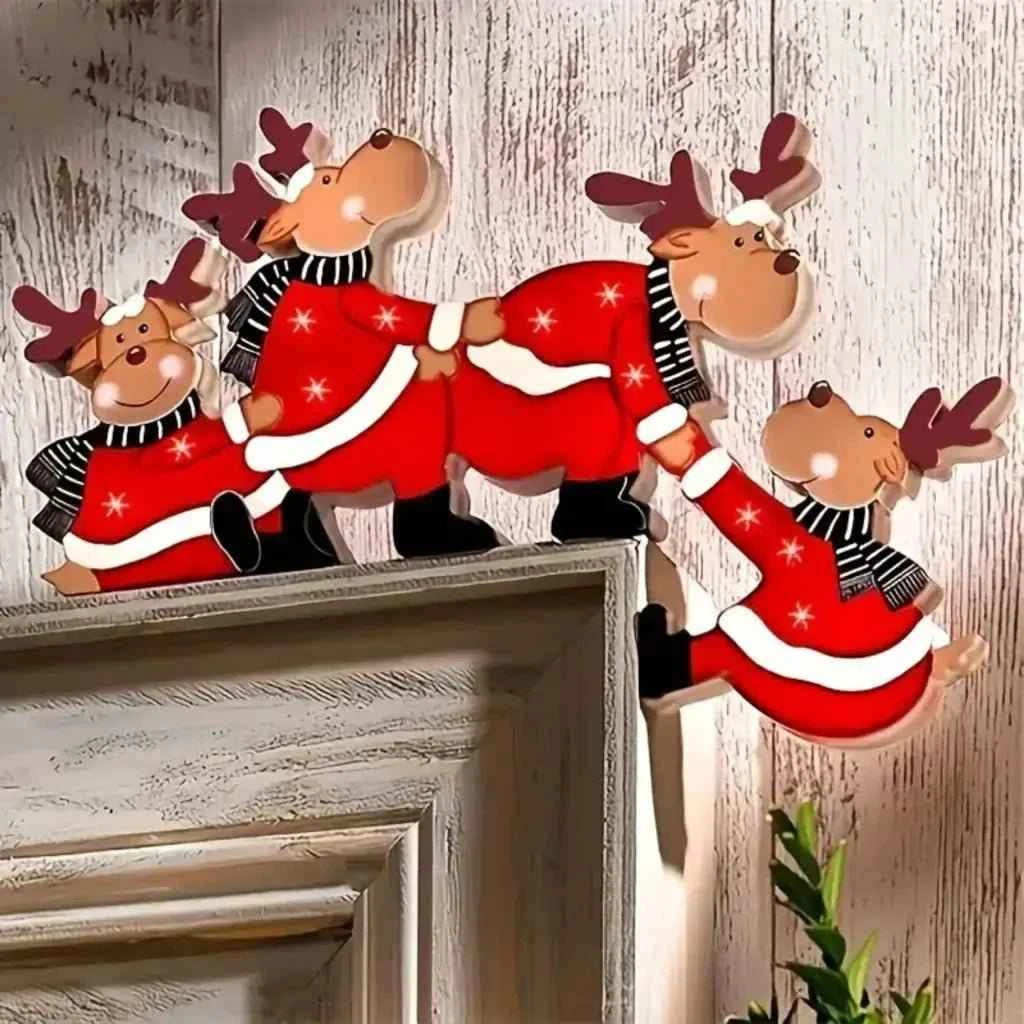Christmas Wooden Reindeer Corner Door Frame Ornaments Holiday Festive Home Decor