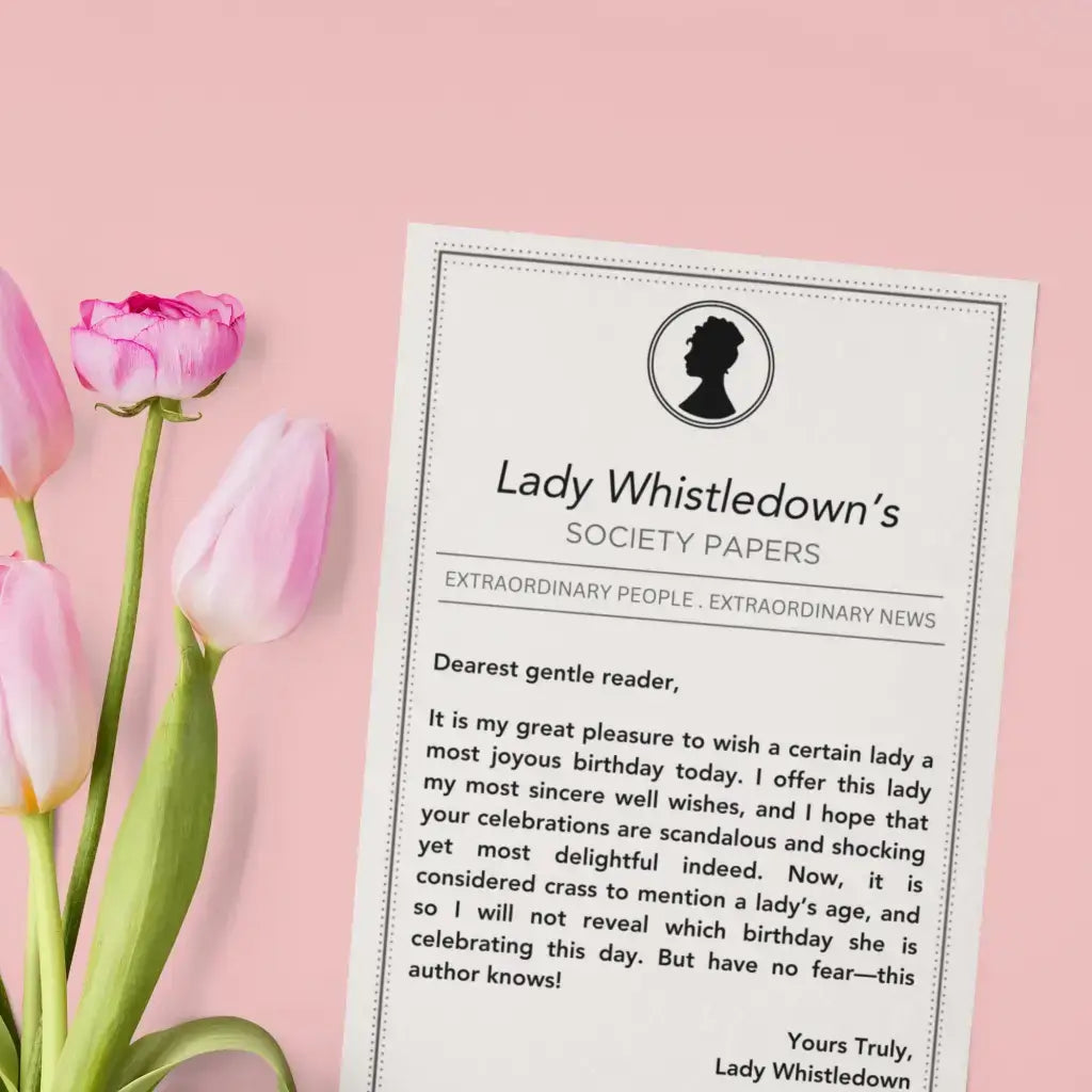 Elegant Bridgerton Birthday Cards: Lady Whistledown Society Papers, Special Female Birthday Card for Friend - Perfect Happy Birthday Gifts for Women and Girls, White Satin Sheen Card With Envelopes - EMU Works