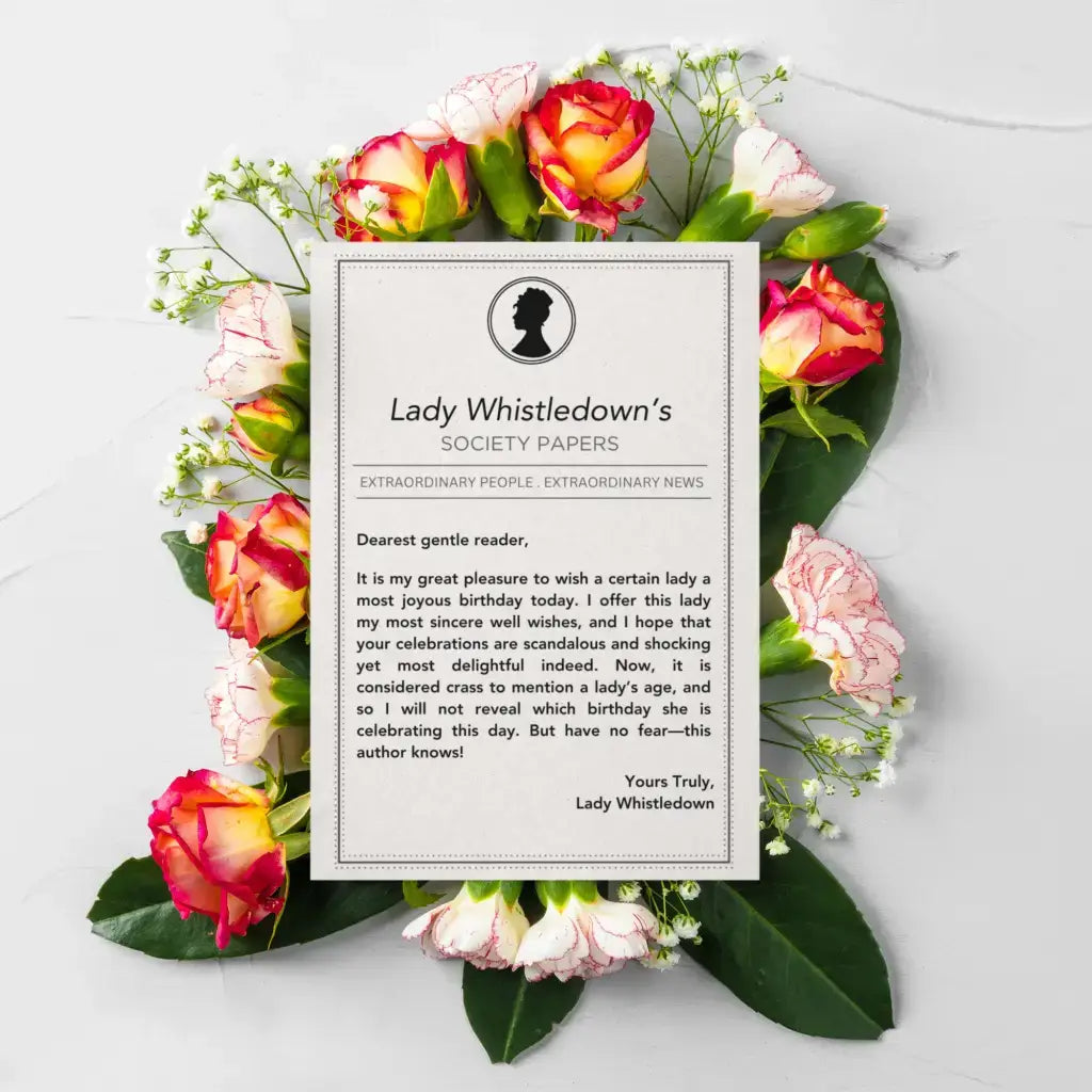 Elegant Bridgerton Birthday Cards: Lady Whistledown Society Papers, Special Female Birthday Card for Friend - Perfect Happy Birthday Gifts for Women and Girls, White Satin Sheen Card With Envelopes - EMU Works