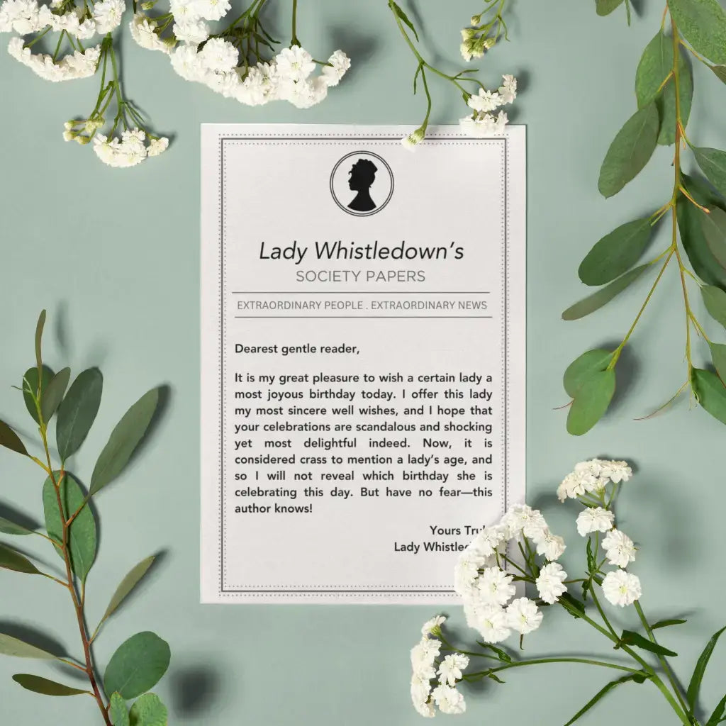 Elegant Bridgerton Birthday Cards: Lady Whistledown Society Papers, Special Female Birthday Card for Friend - Perfect Happy Birthday Gifts for Women and Girls, White Satin Sheen Card With Envelopes - EMU Works