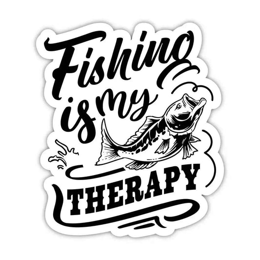 Fishing Humour Sticker - Is My Therapy Humour Matte Vinyl Sticker - 8.5cm x 7.5cm