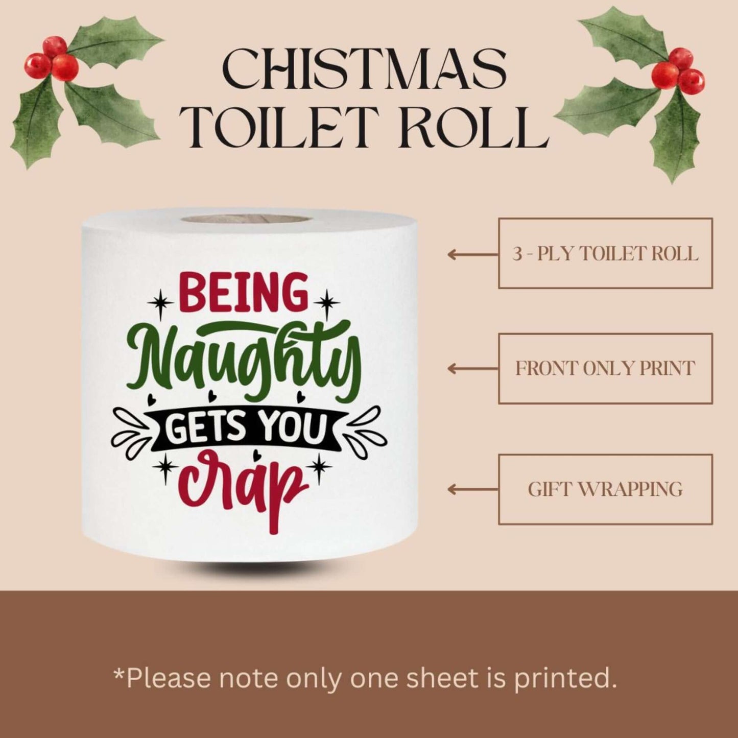EMUWORKS Novelty Christmas Printed Toilet Roll