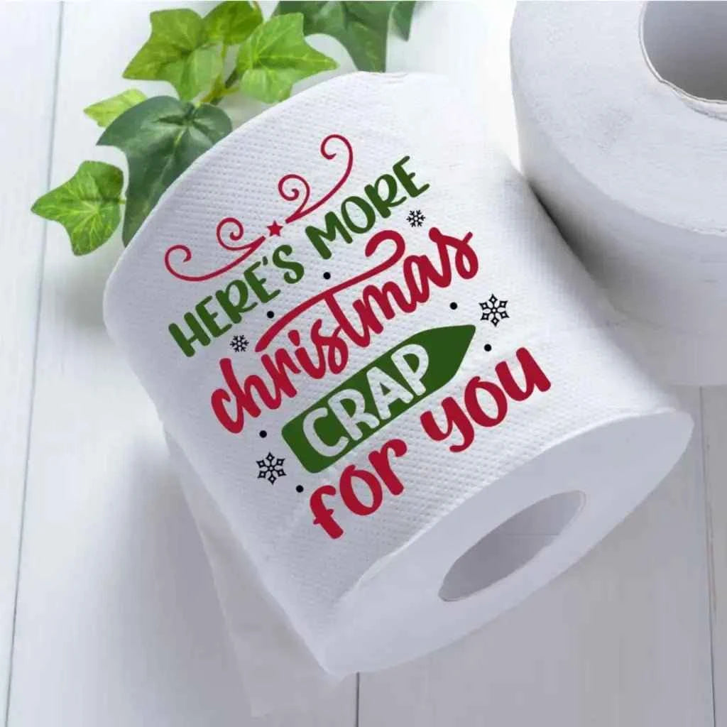 Humorous Toilet Roll – Novelty Christmas Printed Toilet Roll with Cheeky "Here's More Christmas Crap"