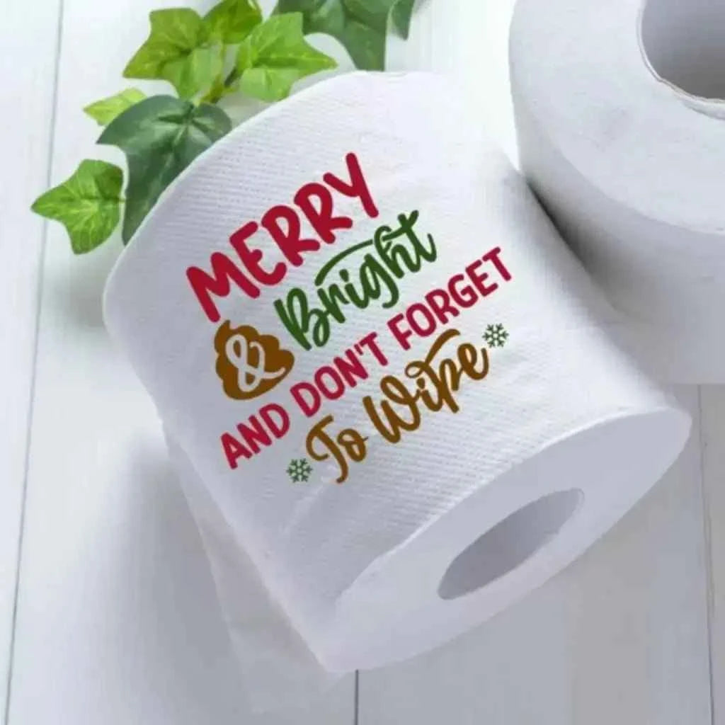 Merry And Bright Novelty Christmas Printed Toilet Roll - Fun Stocking Stuffer Ideas, Cello Wrapped