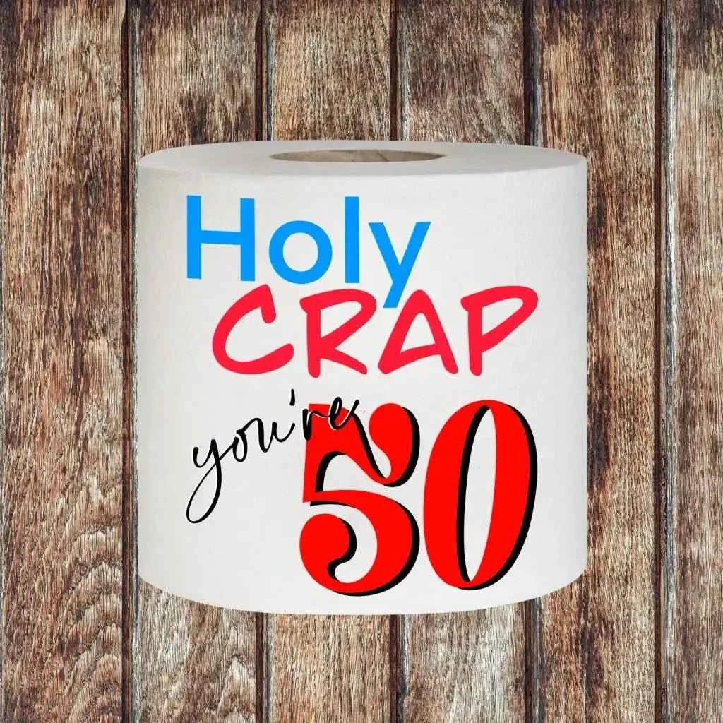 Funny 50th Birthday Gift - Novelty Toilet Roll "Holly Crap You're 50" in Organza Bag