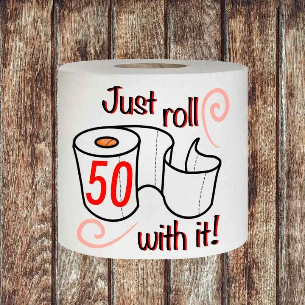 Funny Toilet Roll Gift: Novelty 50th Birthday Toilet Tissue with Witty Print & Organza Bag