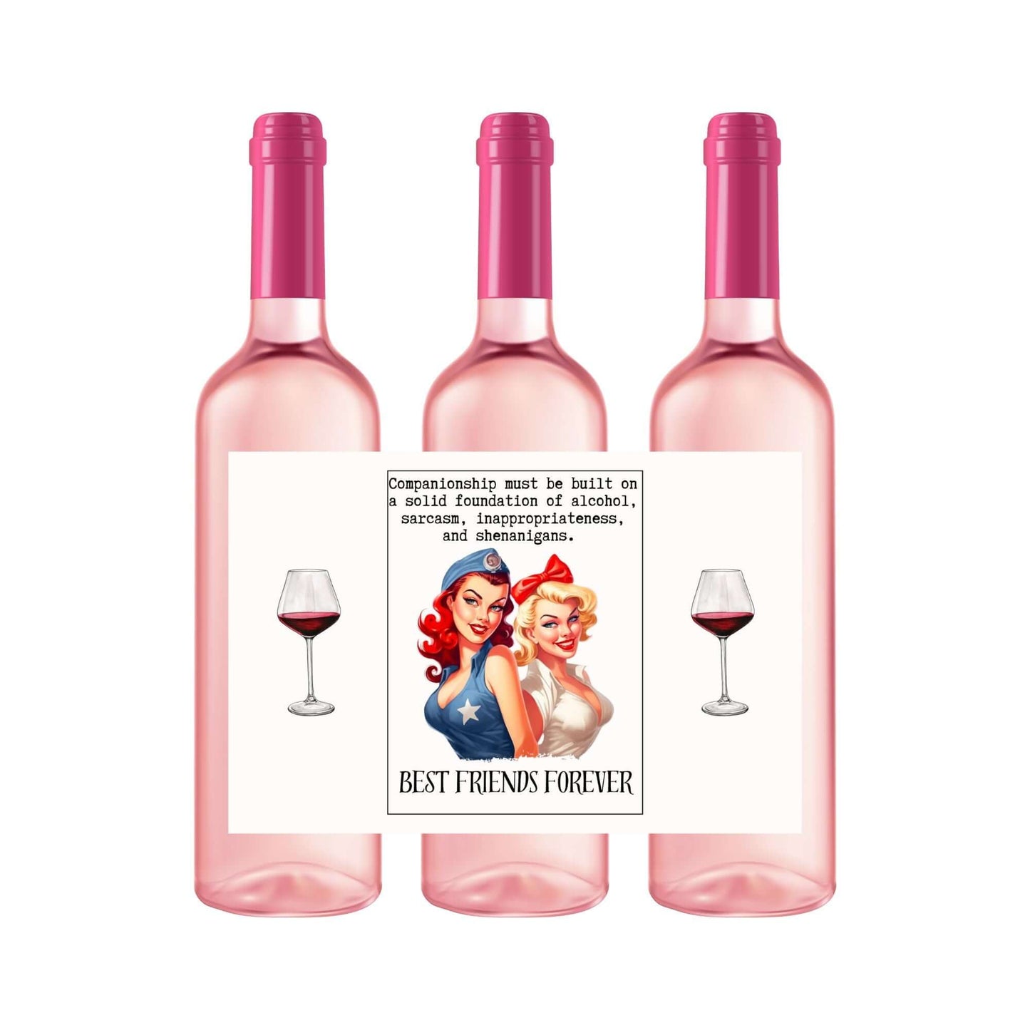 Best Friends Forever Wine Label | Pin up Girl Bottle Stickers | Girl Bottle Stickers