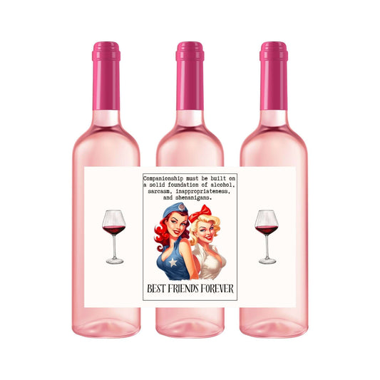 Best Friends Forever Wine Label | Pin up Girl Bottle Stickers | Girl Bottle Stickers