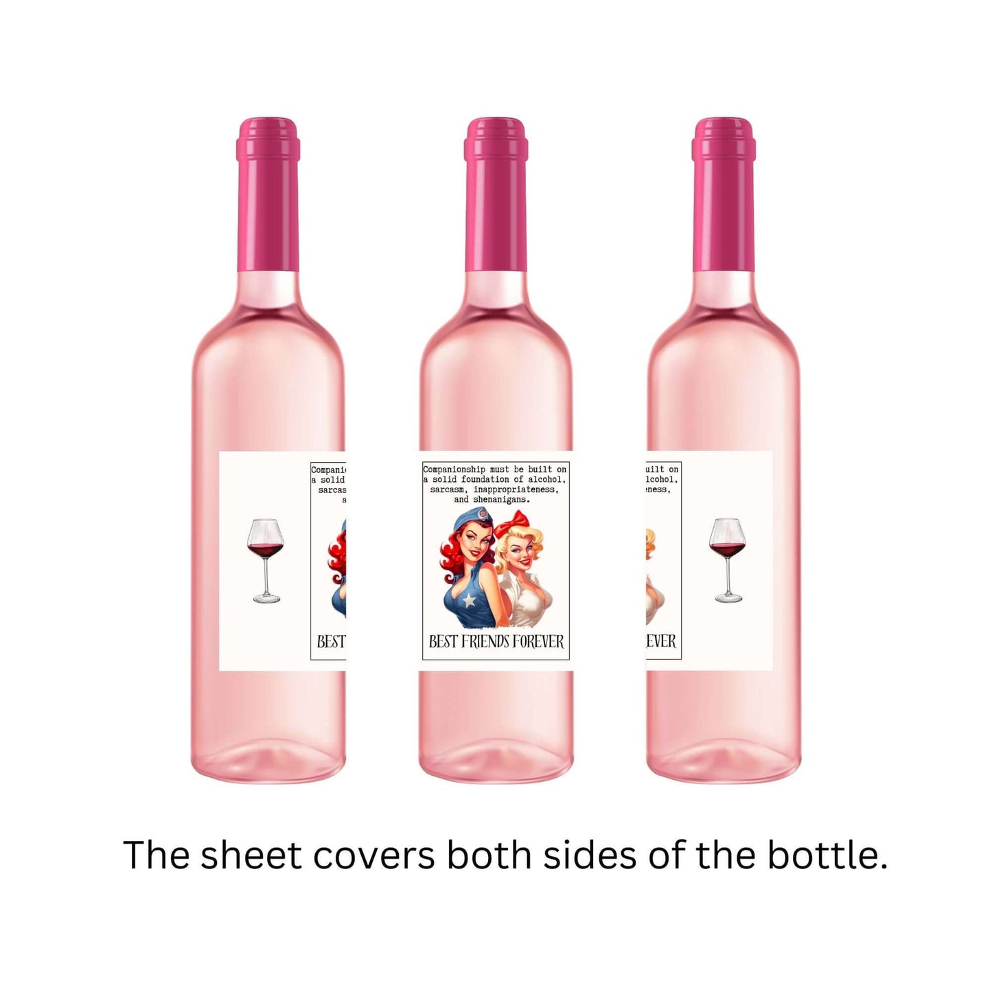 Best Friends Forever Wine Label | Pin up Girl Bottle Stickers | Girl Bottle Stickers