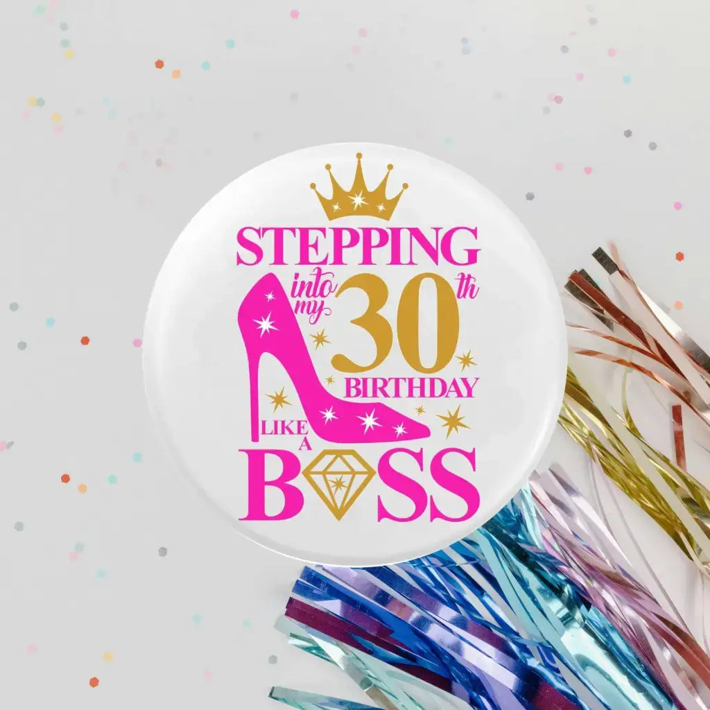 Vibrant scene of a milestone birthday party featuring the 30th Birthday Badge for Women, adding personality and style to celebrations.