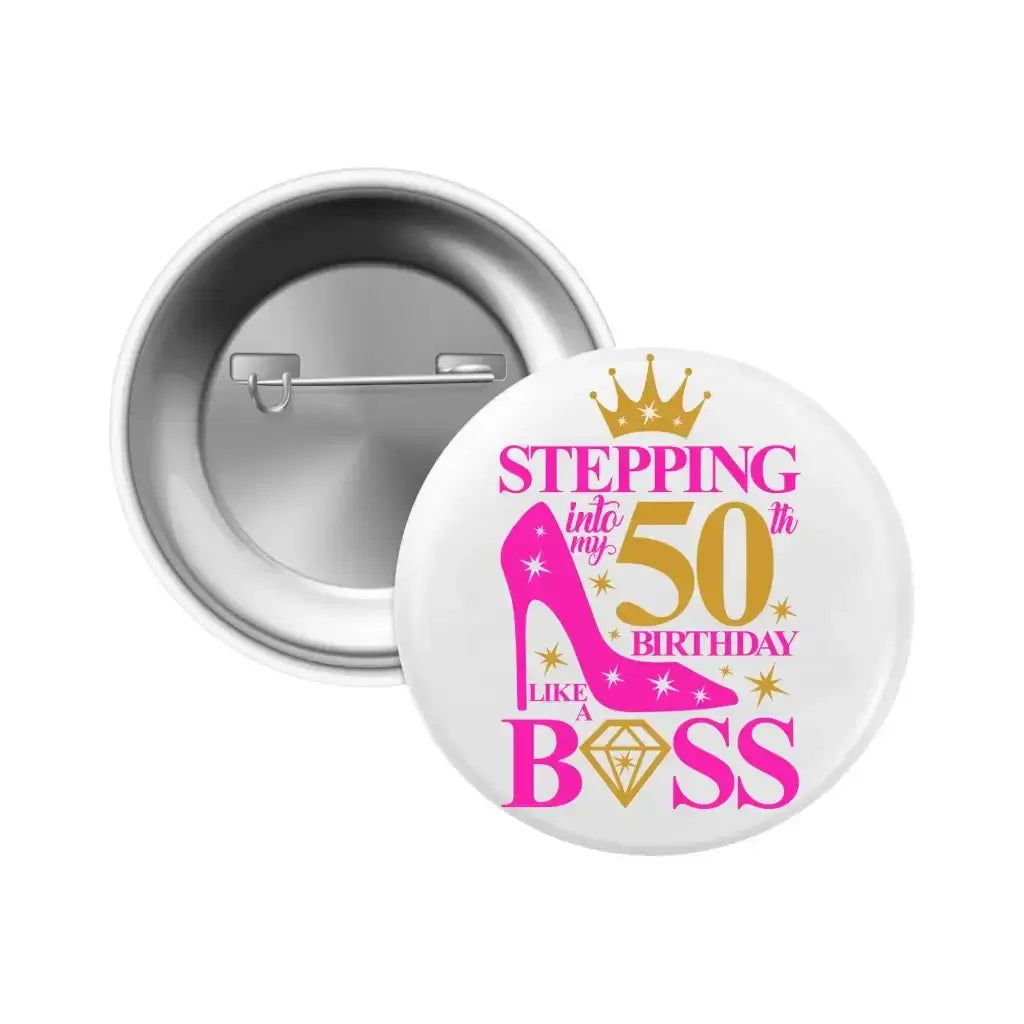 50th Birthday Pin for Women, showcasing an elegant design as a milestone party accessory. Perfect women's birthday pin to celebrate turning 50.