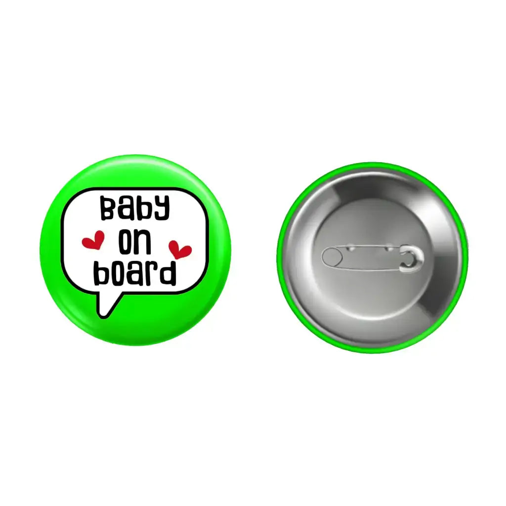 EMUWorks - Baby On Board Badges , Speech Bubble Pregnancy Announcement In Style , Green Pin Button Badge Pinback Closing , Size 1 inch 25 mm - EMU Works
