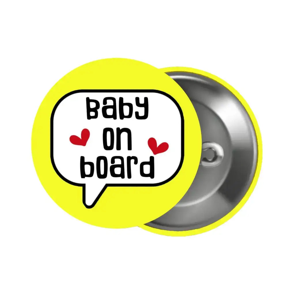 EMUWORKS - Baby On Board Badges , Speech Bubble Pregnancy Announcement , Yellow Pin Button Badge Pinback Closing , Size 1 inch 25 mm - EMU Works