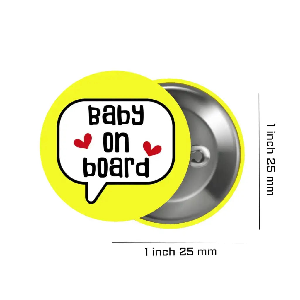 EMUWORKS - Baby On Board Badges , Speech Bubble Pregnancy Announcement , Yellow Pin Button Badge Pinback Closing , Size 1 inch 25 mm - EMU Works
