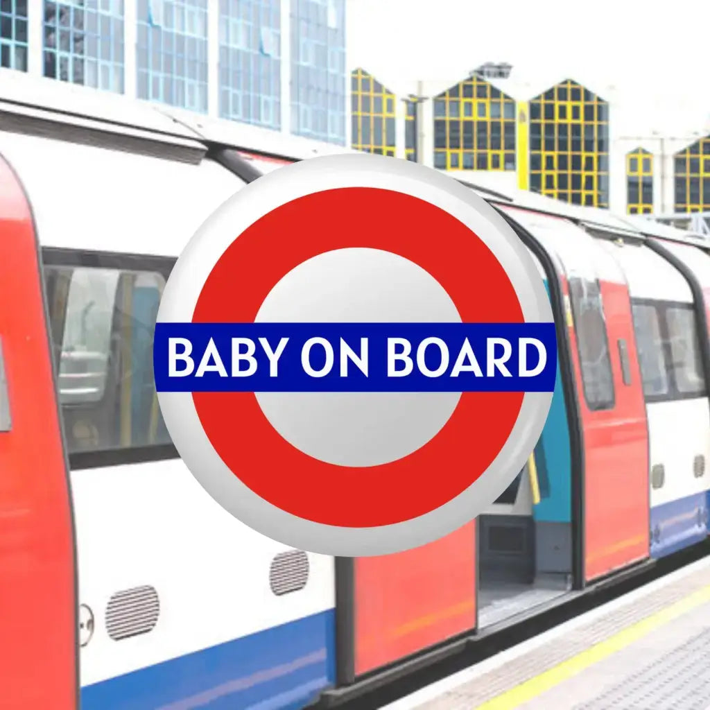 EMUWORKS Baby On Board Badges - London Gift , Medium Size Pin Button Badge 2.32 in 59 mm , Baby Announcement In Style - EMU Works