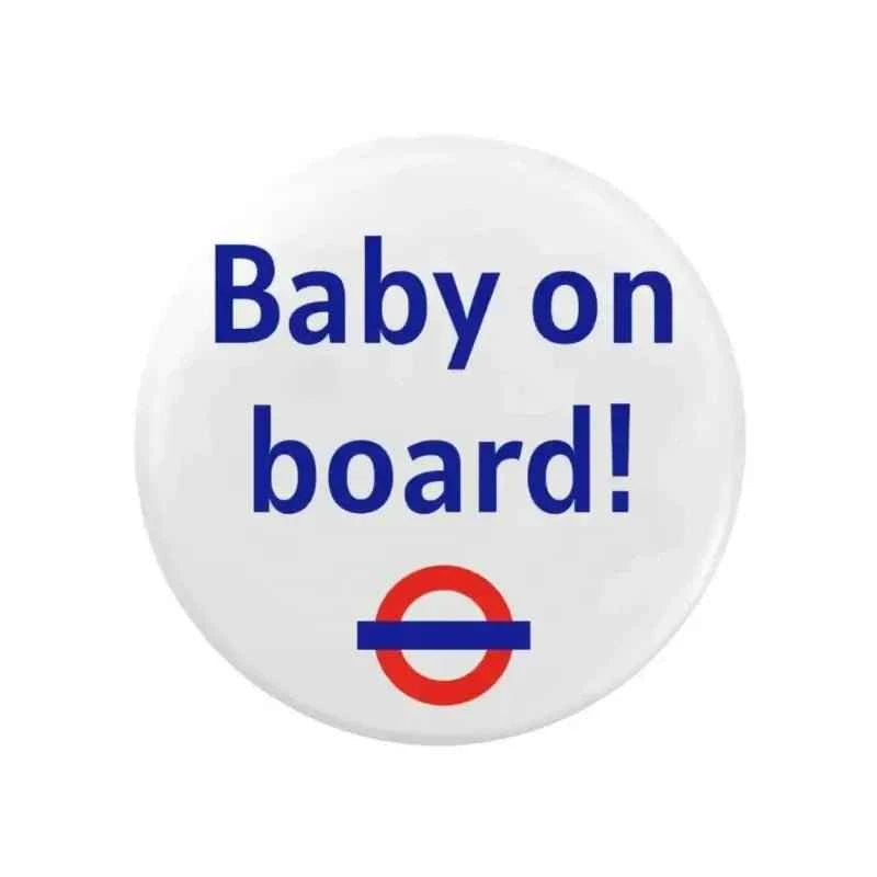 The Baby On Board Badge – London Underground Style Pregnancy Badge shown in a classic white design, perfect for alerting others during pregnancy.