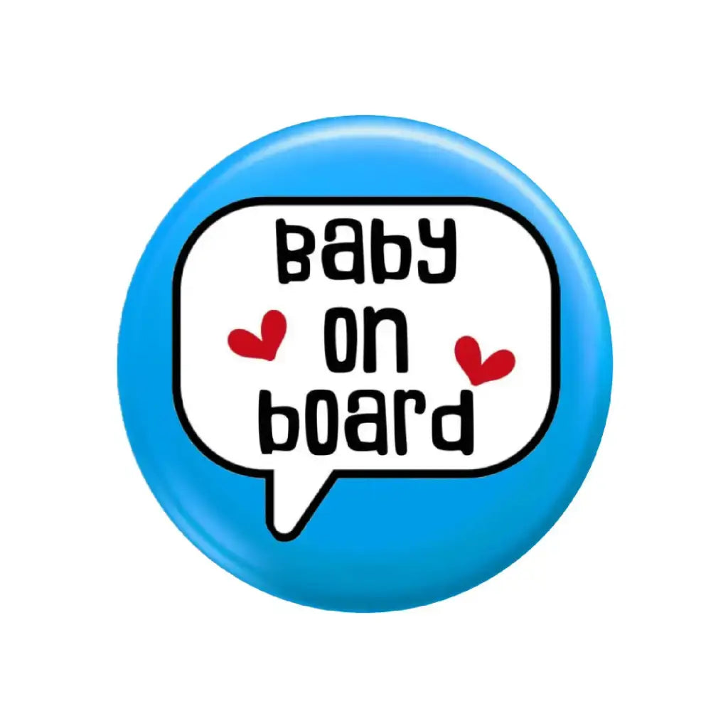 EMUWORKS - Baby On Board Badges , Speech Bubble Pregnancy Announcement , Blue Pin Button Badge Pinback Closing , Size 2.32 inches 59 mm - EMU Works