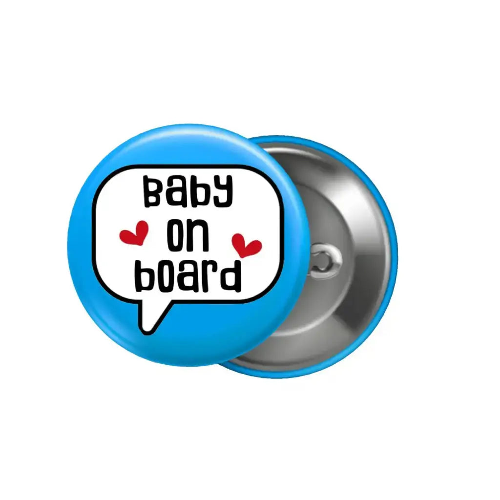 EMUWORKS - Baby On Board Badges , Speech Bubble Pregnancy Announcement , Blue Pin Button Badge Pinback Closing , Size 2.32 inches 59 mm - EMU Works