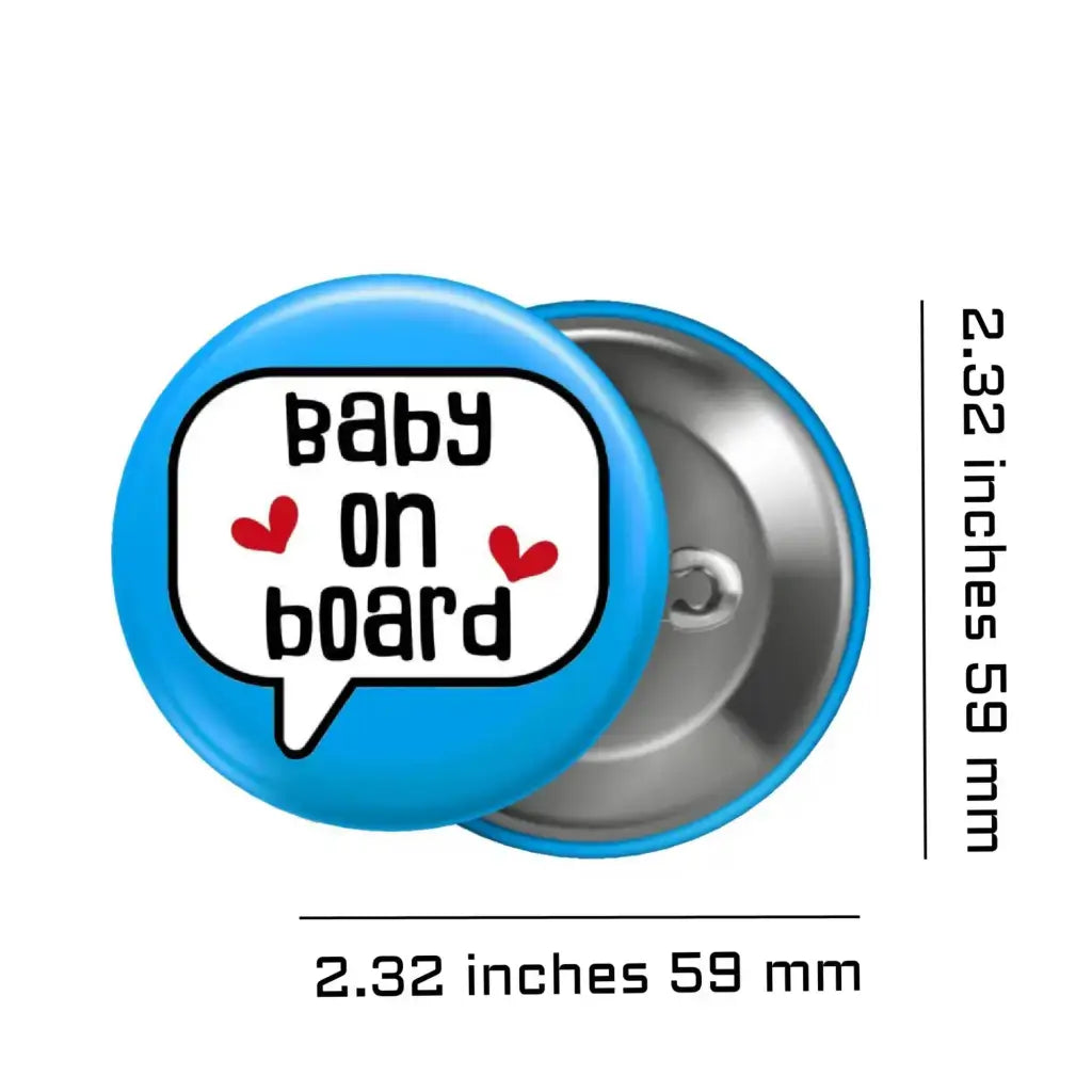 EMUWORKS - Baby On Board Badges , Speech Bubble Pregnancy Announcement , Blue Pin Button Badge Pinback Closing , Size 2.32 inches 59 mm - EMU Works
