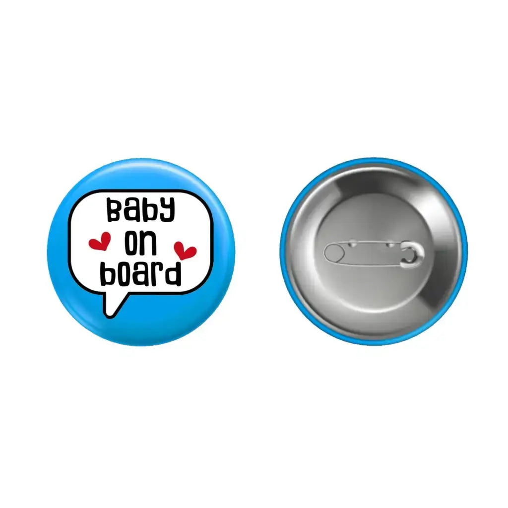 EMUWORKS - Baby On Board Badges , Speech Bubble Pregnancy Announcement , Blue Pin Button Badge Pinback Closing , Size 2.32 inches 59 mm - EMU Works