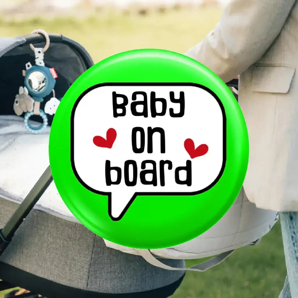 EMUWORKS - Baby On Board Badges , Speech Bubble Pregnancy Announcement , Green Pin Button Badge Pinback Closing , Size 2.32 inches 59 mm - EMU Works