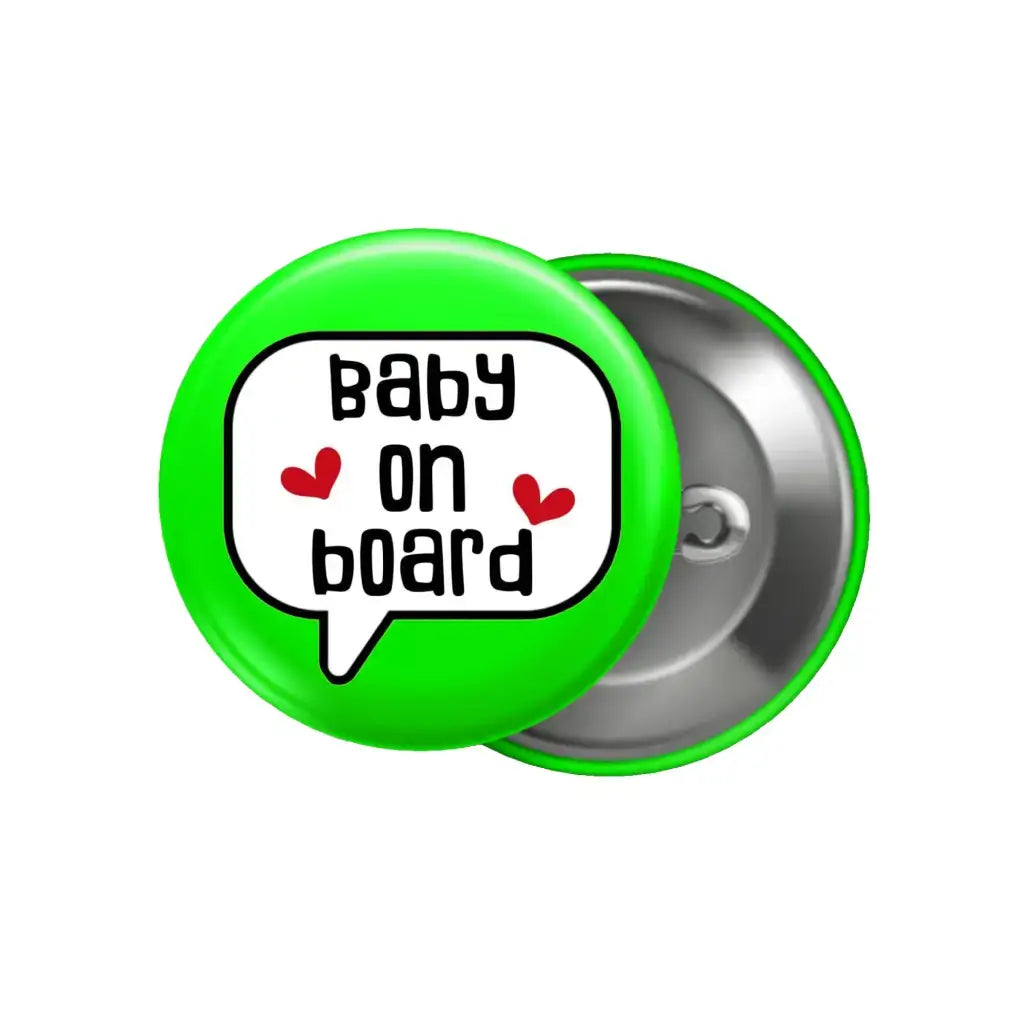 EMUWORKS - Baby On Board Badges , Speech Bubble Pregnancy Announcement , Green Pin Button Badge Pinback Closing , Size 2.32 inches 59 mm - EMU Works