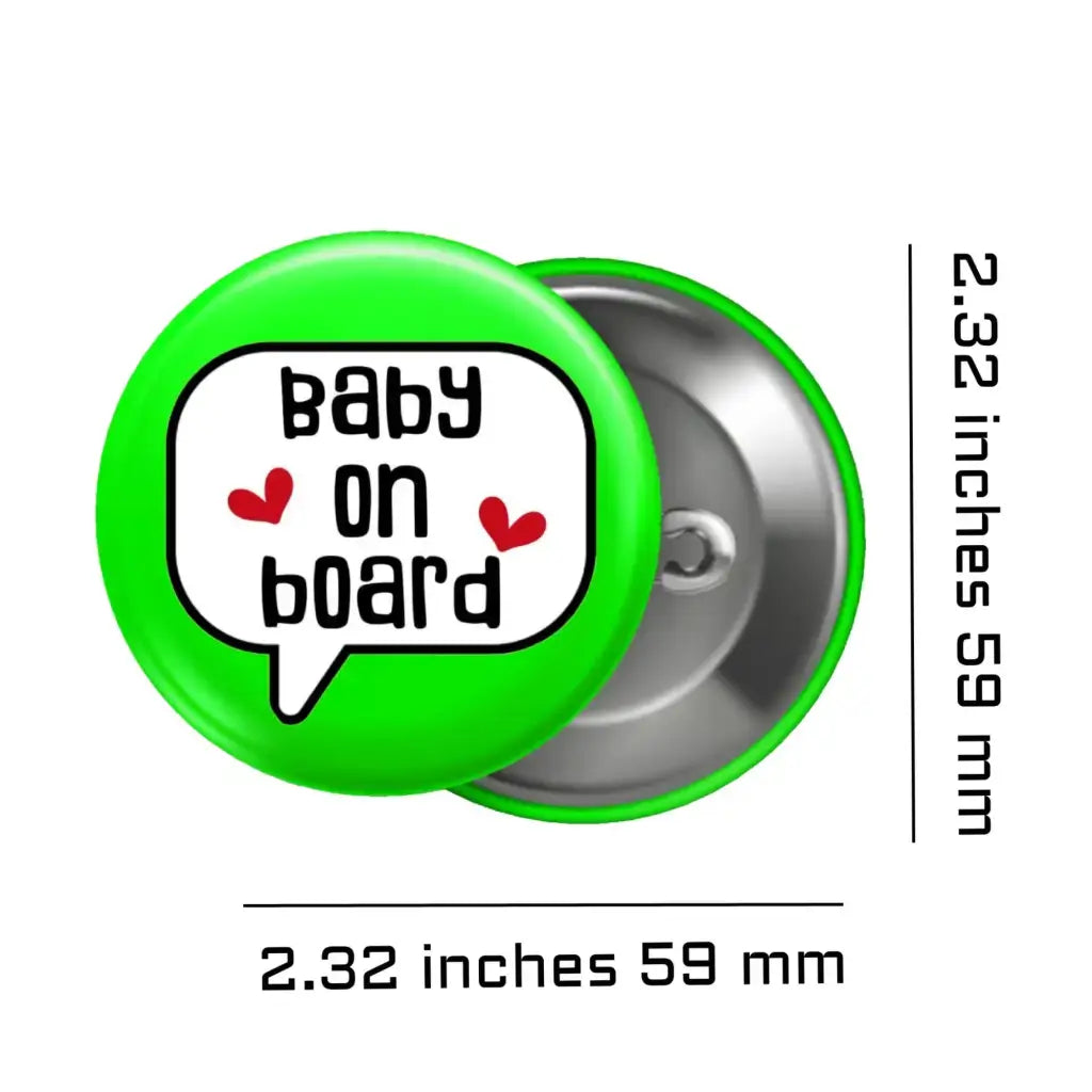 EMUWORKS - Baby On Board Badges , Speech Bubble Pregnancy Announcement , Green Pin Button Badge Pinback Closing , Size 2.32 inches 59 mm - EMU Works