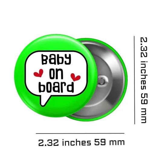 EMUWORKS - Baby On Board Badges , Speech Bubble Pregnancy Announcement , Green Pin Button Badge Pinback Closing , Size 2.32 inches 59 mm
