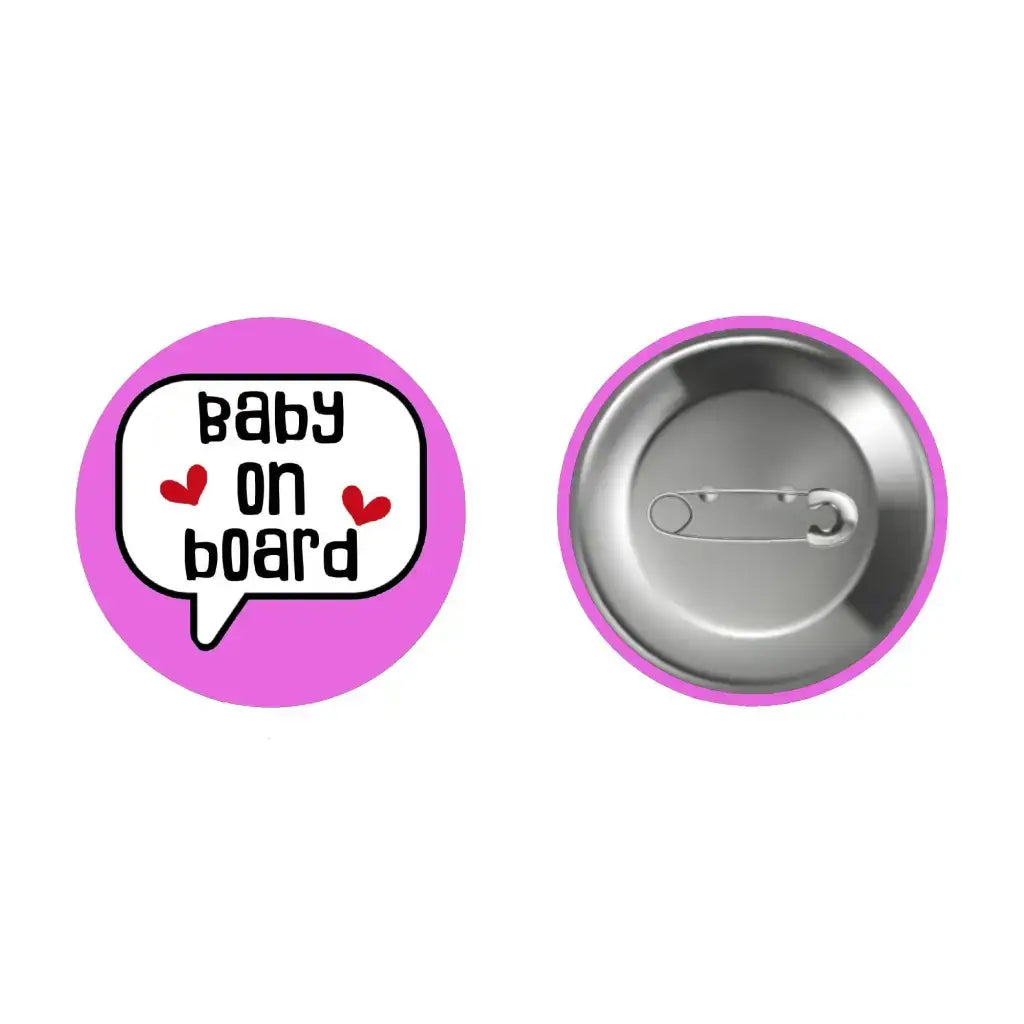 EMUWORKS - Baby On Board Badges , Speech Bubble Pregnancy Announcement , Pink Pin Button Badge Pinback Closing , Size 2.32 inches 59 mm - EMU Works