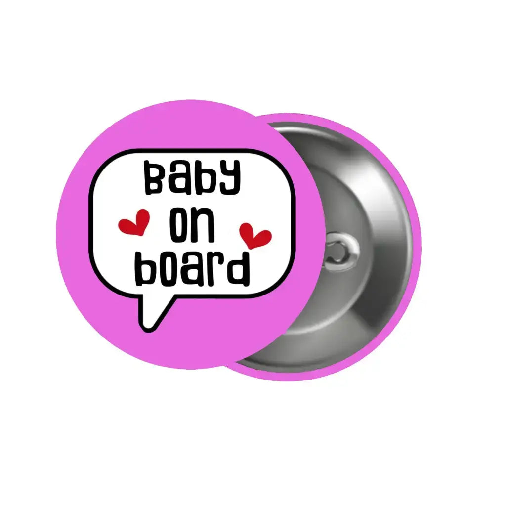 EMUWORKS - Baby On Board Badges , Speech Bubble Pregnancy Announcement , Pink Pin Button Badge Pinback Closing , Size 2.32 inches 59 mm - EMU Works