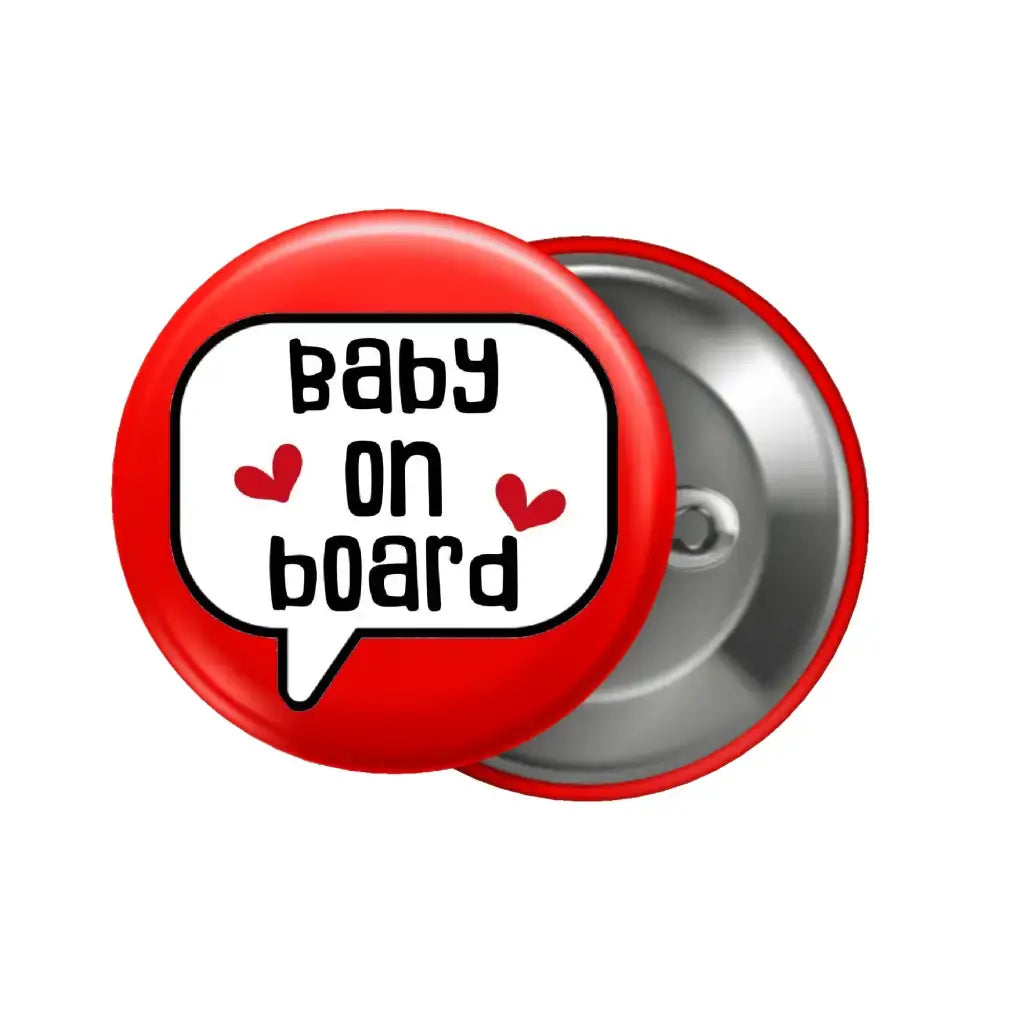 EMUWORKS - Baby On Board Badges , Speech Bubble Pregnancy Announcement , Red Pin Button Badge Pinback Closing , Size 2.32 inches 59 mm - EMU Works