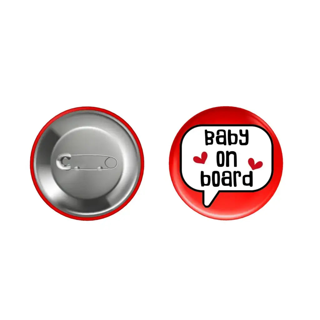 EMUWORKS - Baby On Board Badges , Speech Bubble Pregnancy Announcement , Red Pin Button Badge Pinback Closing , Size 2.32 inches 59 mm - EMU Works