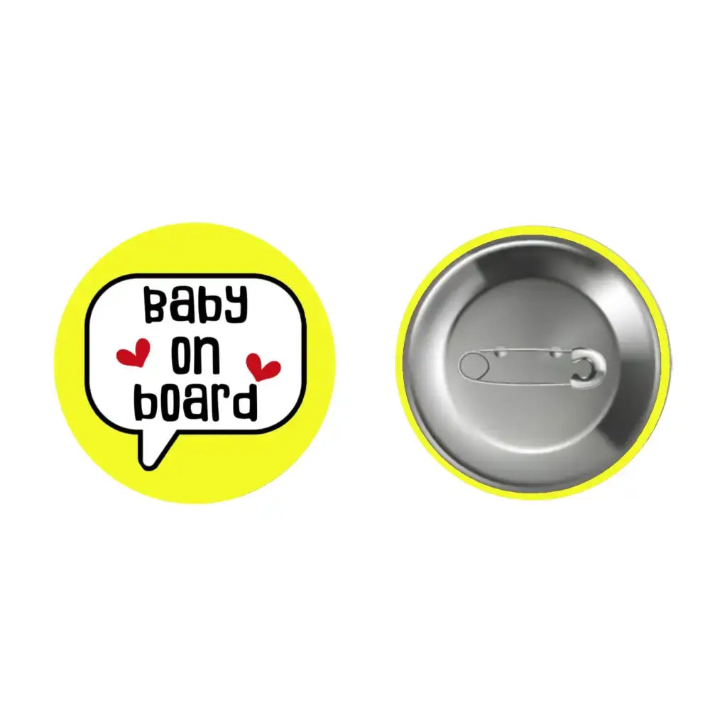 EMUWORKS - Baby On Board Badges , Speech Bubble Pregnancy Announcement , Yellow Pin Button Badge Pinback Closing , Size 2.32 inches 59 mm - EMU Works