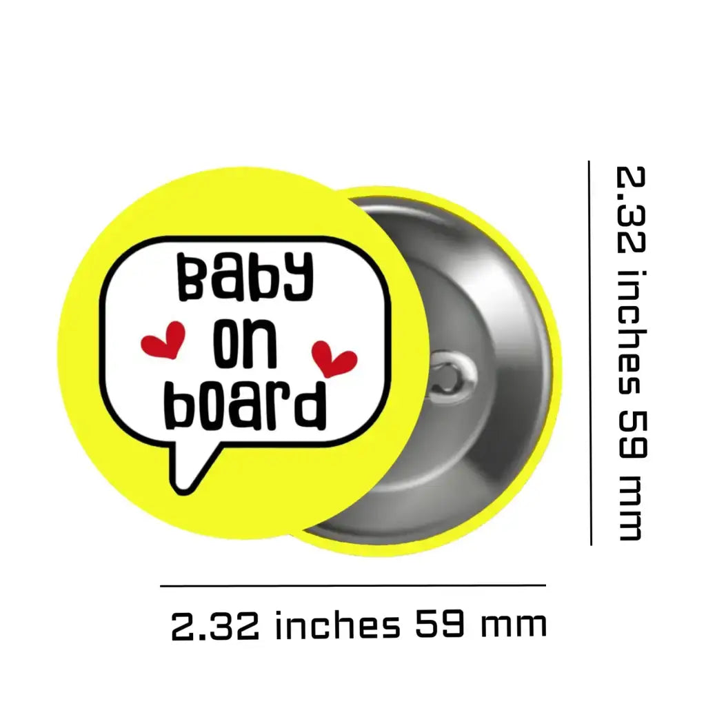 EMUWORKS - Baby On Board Badges , Speech Bubble Pregnancy Announcement , Yellow Pin Button Badge Pinback Closing , Size 2.32 inches 59 mm - EMU Works