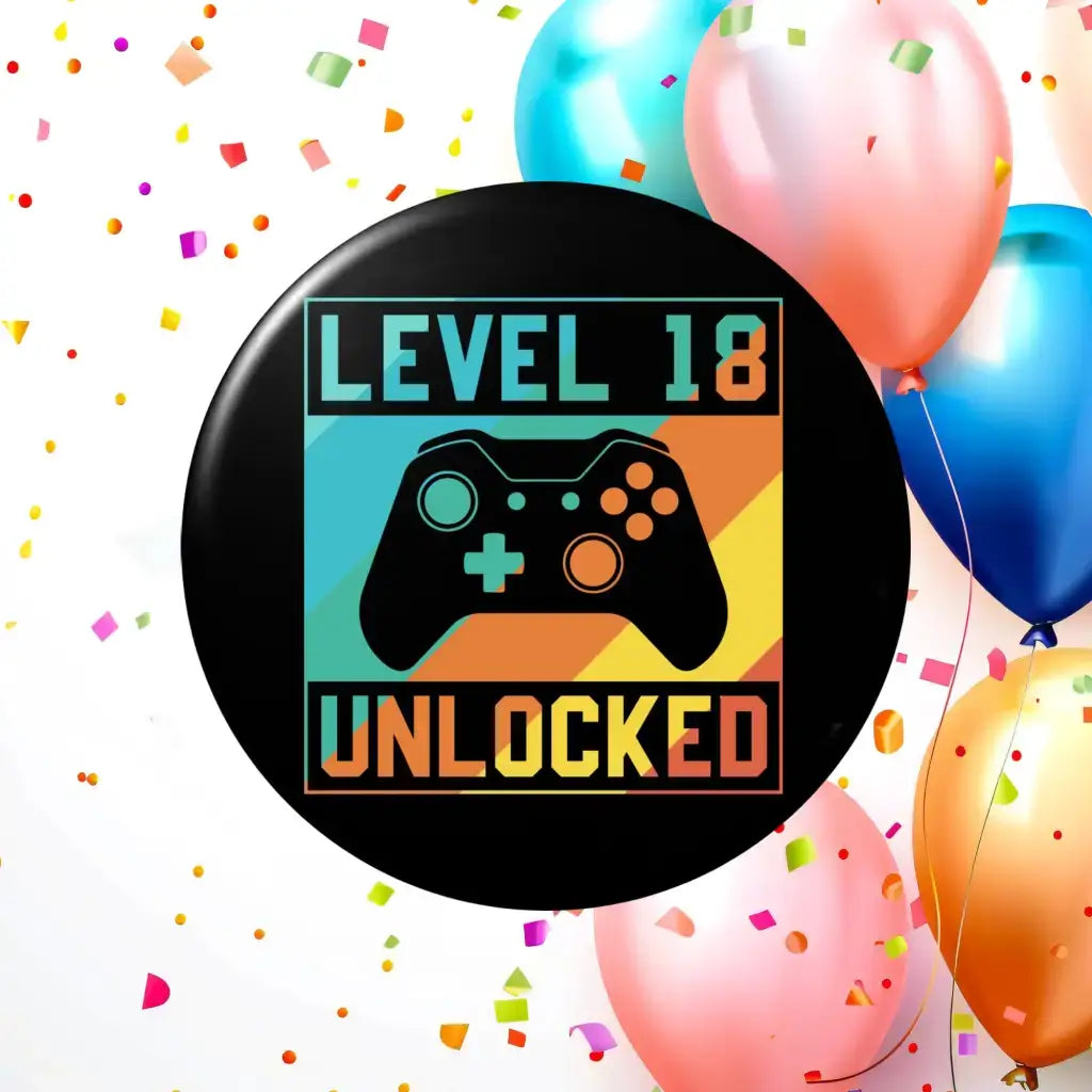 Trendy 18th Birthday Badge by Emuworks, showcasing a sleek design perfect for gamers celebrating their milestone.