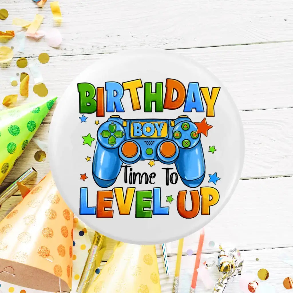 Emuworks Birthday Boy Badge - Any Age Birthday Badge For Gamer Boys, Birthday Party Accessories And Decorations,Pin Button Badge 2.32 in 59 mm - EMU Works