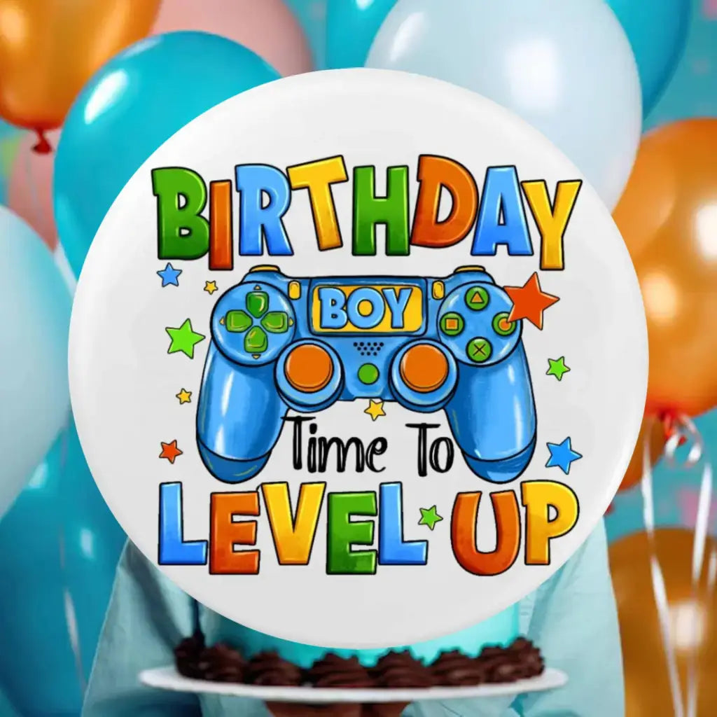 Emuworks Birthday Boy Badge - Any Age Birthday Badge For Gamer Boys, Birthday Party Accessories And Decorations,Pin Button Badge 2.32 in 59 mm - EMU Works