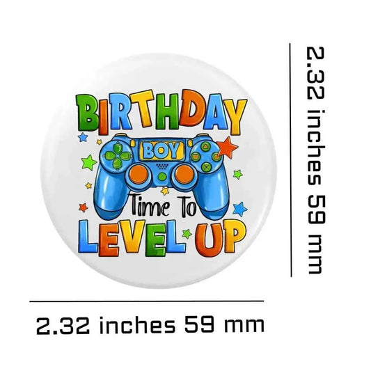 Gamer Birthday Badge - Any Age 2.32 Inch Pin Button Badge for Boys, Fun Party Decoration
