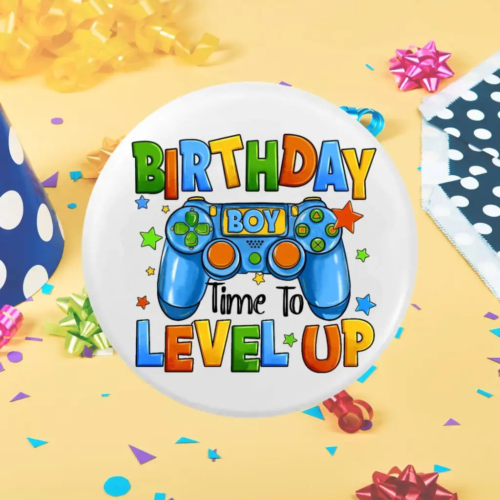 Emuworks Birthday Boy Badge - Any Age Birthday Badge For Gamer Boys, Birthday Party Accessories And Decorations,Pin Button Badge 2.32 in 59 mm - EMU Works