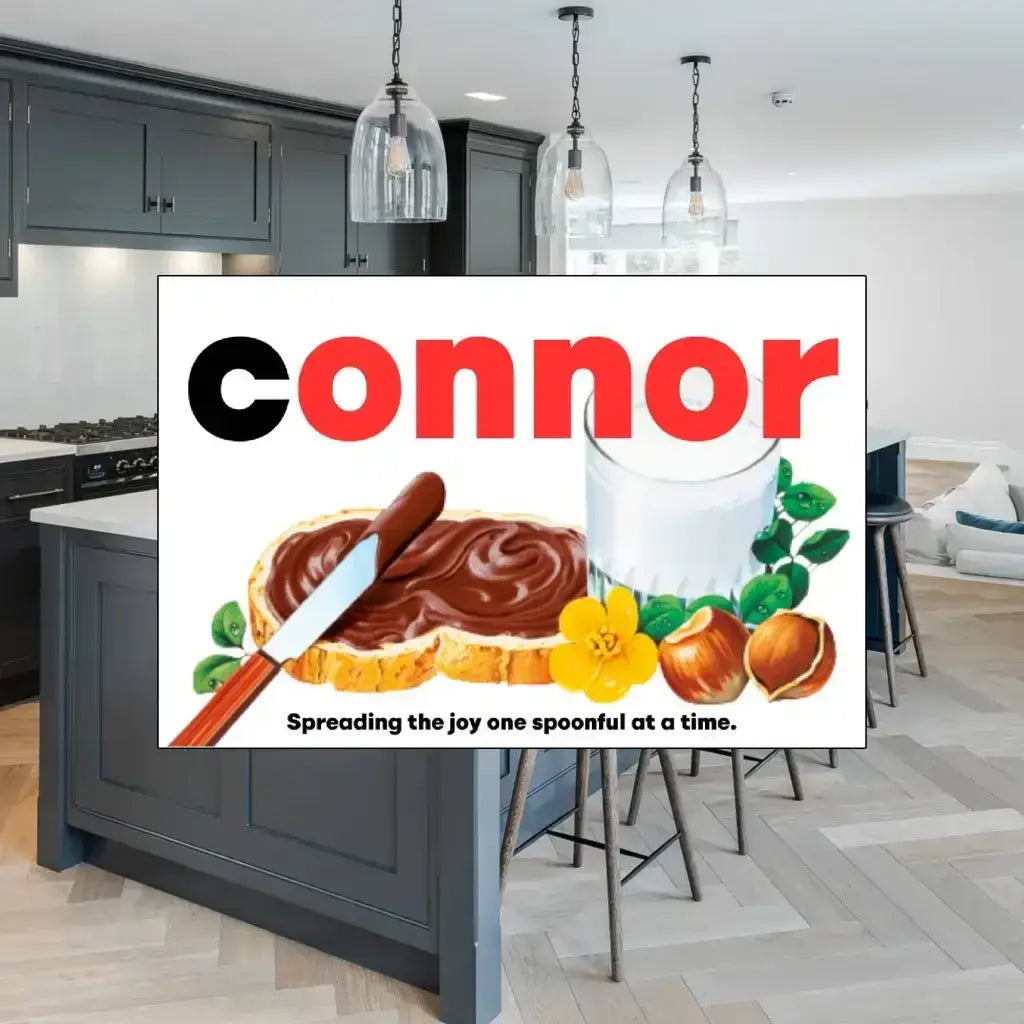 Image detailing the dimensions of the personalised Nutella gift label meant for Connor's jar.