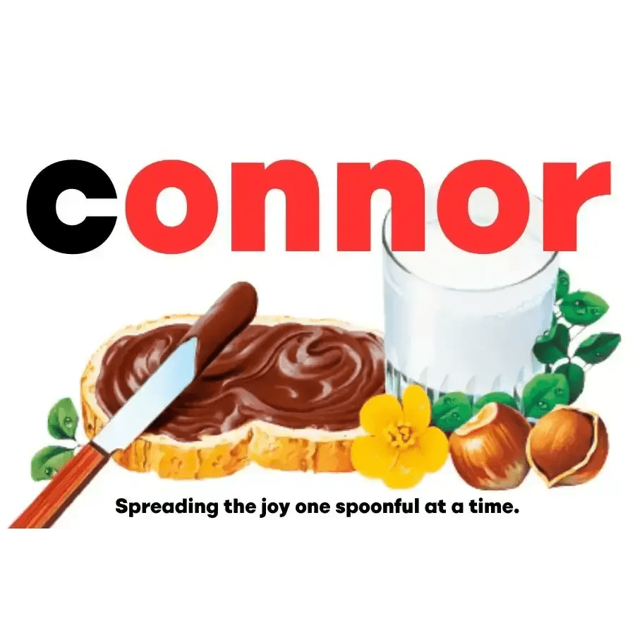Premade Personalised Nutella Gift - Connor Jar Sticker Label - Perfect Christmas Novelty Present 300g - EMU Works