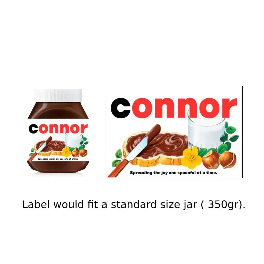 Vibrant image of the personalised Nutella gift label for Connor, perfect for Christmas gifting.