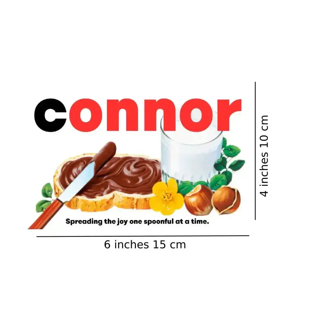 Close-up of the Connor jar featuring the personalised Nutella gift label.