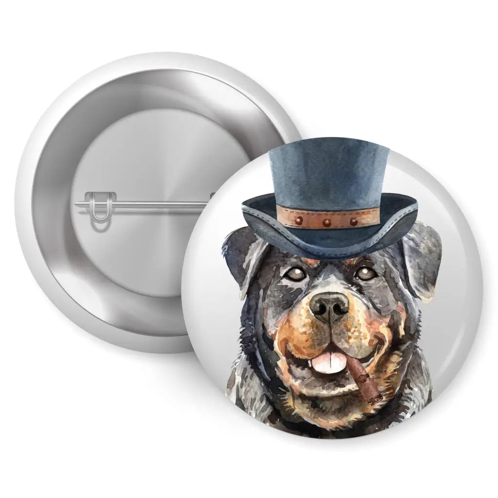 EMUWORKS - Dog Breed Badges , Set of 4 Rottweiler Dogs Featuring Headband Top Hat Sombrero Pirate Hats , Dog Personality Character Badge In Small Size - EMU Works