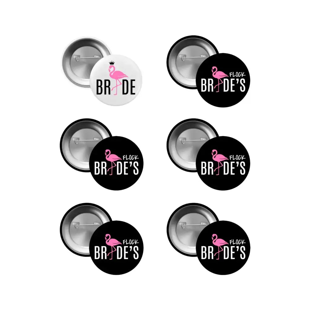 Emuworks Team Bride Bachelorette Party Badges displayed on a table, ideal for enhancing party decorations and fun.