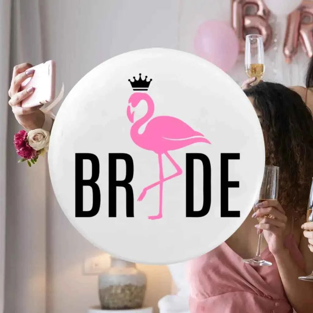 Set of 6 Bachelorette Party Badges - Emuworks Team Bride Flamingo Design, 59mm Metal Accessories