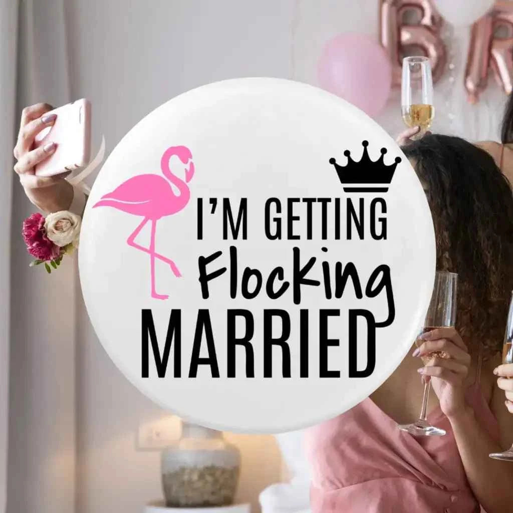 Set of 6 Hen Party Badges with Fun Flamingo Design - Team Bride Accessories