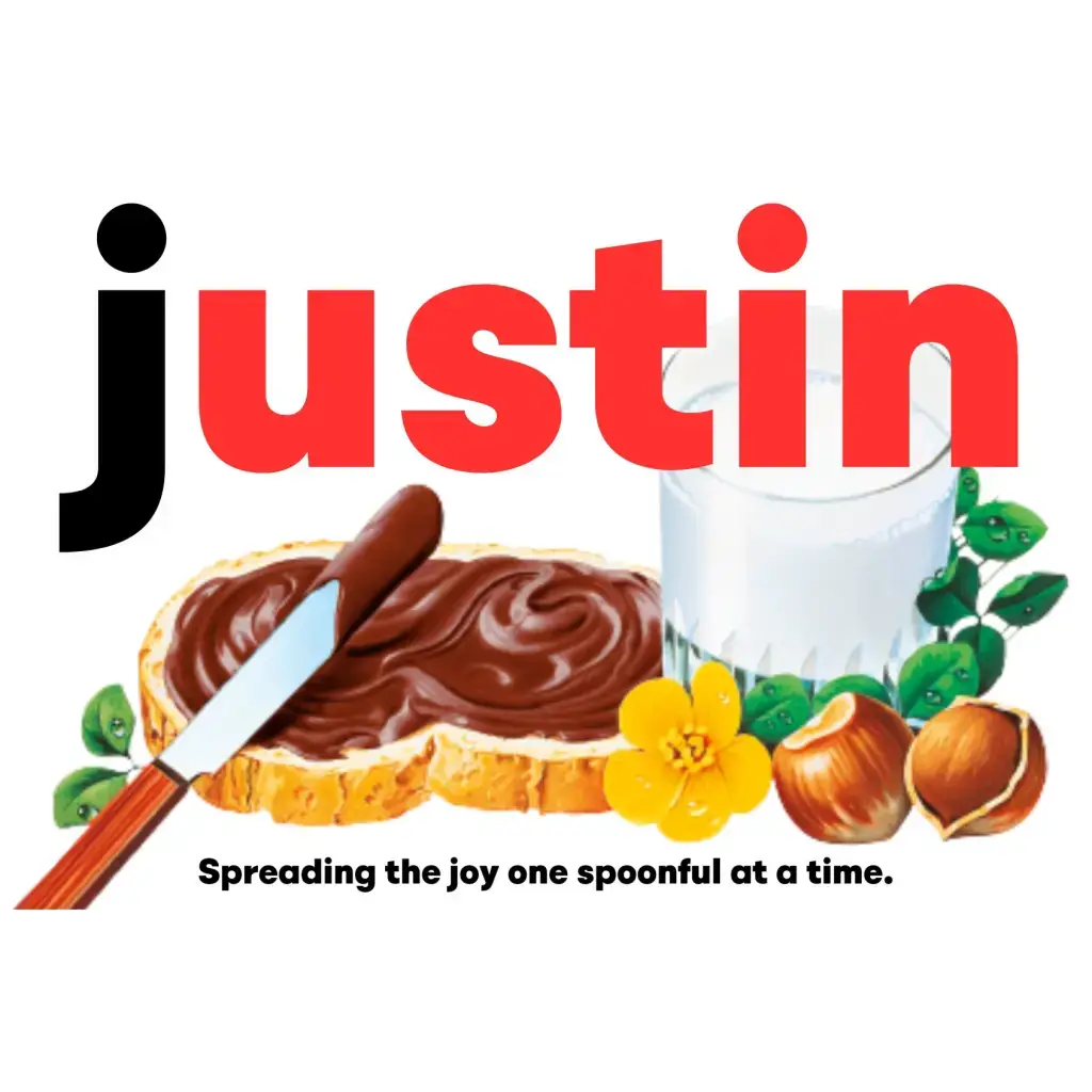 Premade Nutella Name Justin - Jar Sticker - Name Novelty Gift - Fits Jar 300gr - EMU Works