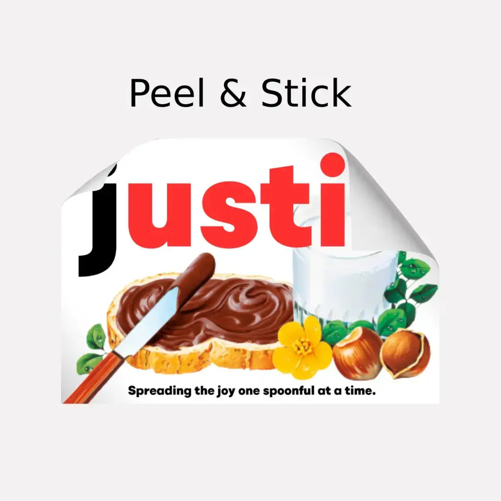 Premade Nutella Name Justin - Jar Sticker - Name Novelty Gift - Fits Jar 300gr - EMU Works