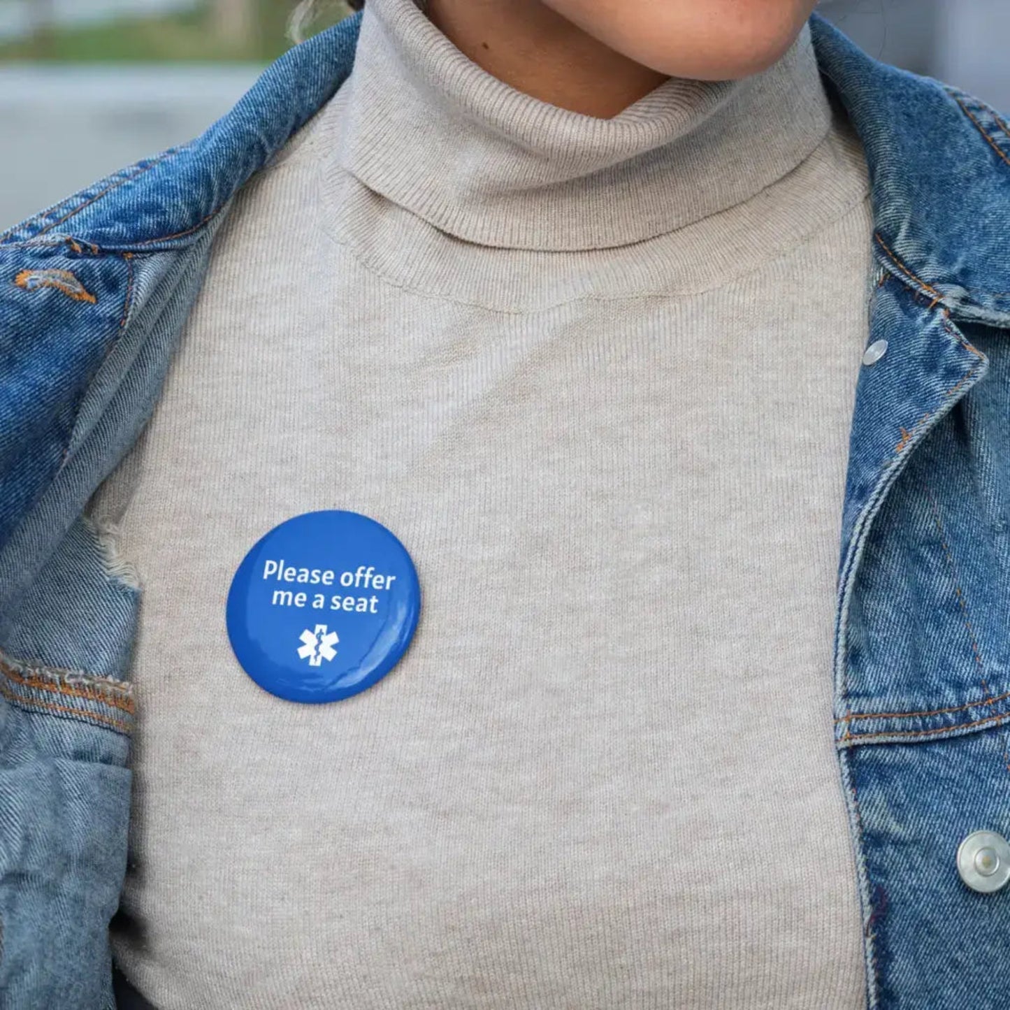 Emuworks Medical Alert Badge - Offer Me A Seat Disability Awareness, ID Badge for Autism & Hidden Disabilities, Travel Accessory London Underground TFL Pin Button Badge, Size 2- inches 50 mm - EMU Works